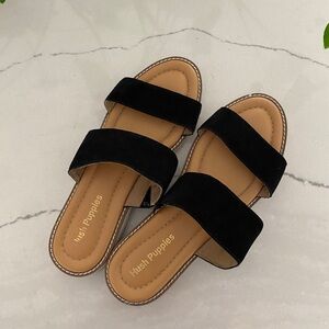 Slides Sandals Hush Puppies Briard 2 Band Women's Black Suede